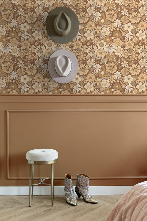 ESTAhome behang retro bloemen beige en bruin - 50 x 900 cm - 130965 - vtwonen shop