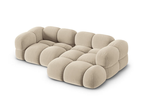 Cosmopolitan Design rechter hoekbank Loretto 3-zits, flueel lichtbeige - 147x250x68cm