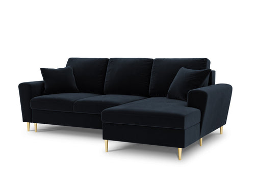 Cosmopolitan Design Converteerbare hoekbank rechts met opbergdoos Kyoto 4-zits, flueel, donkerblauw - 145x241x88cm