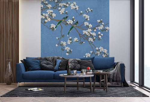 Sanders & Sanders fotobehang bloesemtakken vergrijsd blauw - 270 x 225 cm - 601196 - vtwonen shop