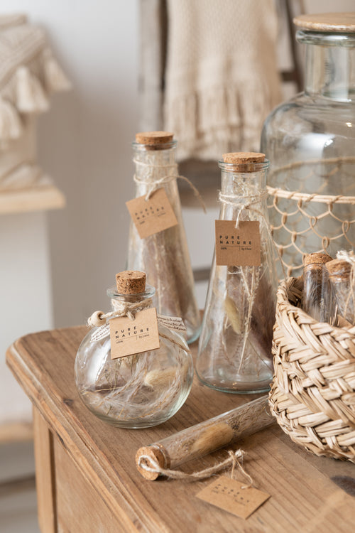 J-Line decoratie fles Gedroogde Bloemen - glas - naturel - small - 2 stuks