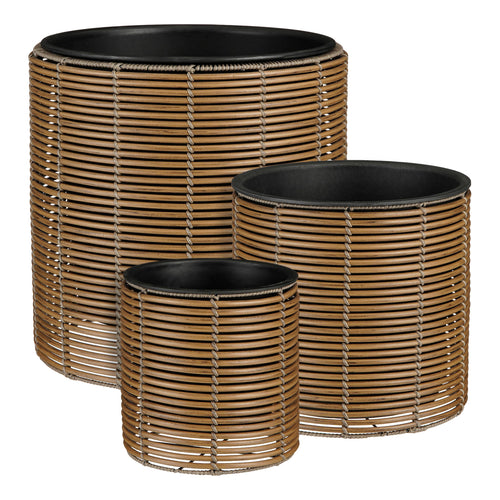 Mica Decorations Cesena Bloempot – Set van 3 – Plantenpot voor Bloemen en Kamerplanten – Bloempotten voor Buiten – Gerecycled Plastic – Lichtbruin