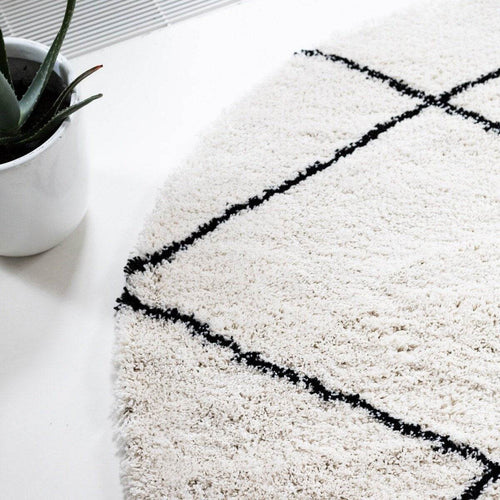Interieur05 Berber Rond vloerkleed hoogpolig Wit/Zwart - scandinavisch - nea - 160 x 160 cm - vtwonen shop