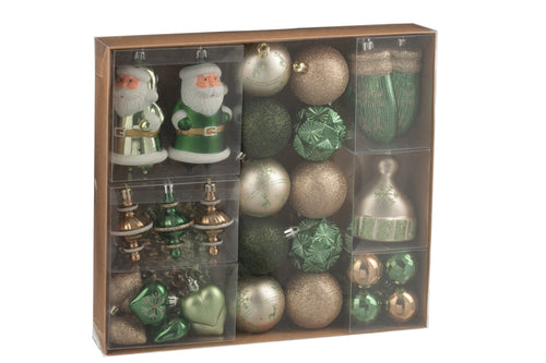 J-Line kerstbal - kunststof - groen/ecru - doos van 45