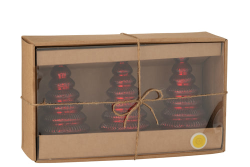 J-Line decoratie Boom Geribbeld - glas - kerstrood - doos van 3 - LED lichtjes - vtwonen shop