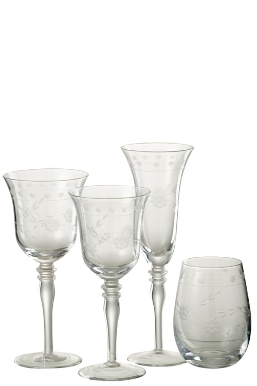 J-Line glas champagne Gegraveerd - glas - transparant - 4 stuks