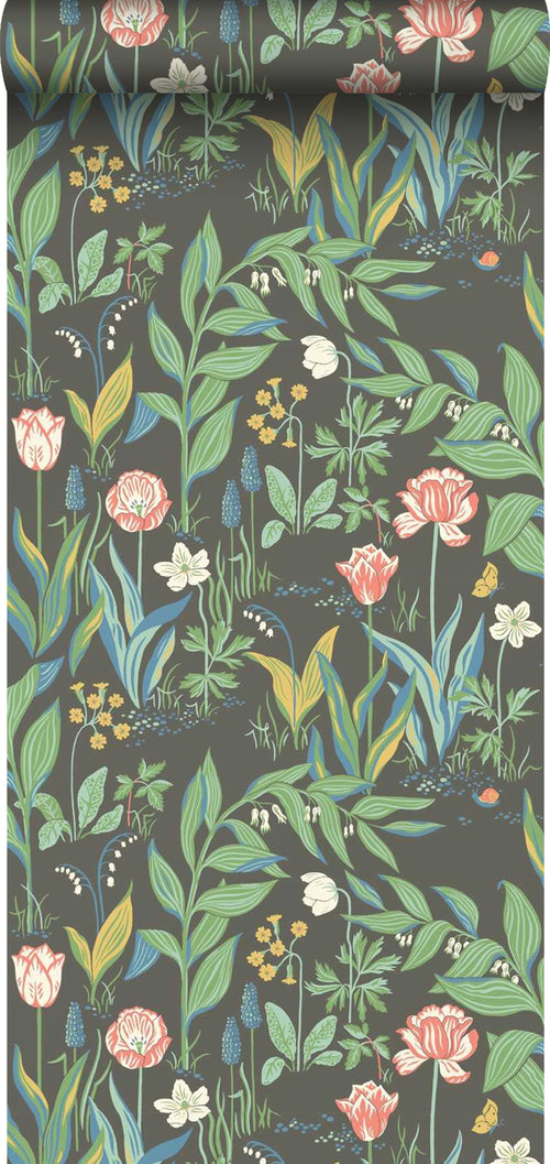 Borastapeter behang bloemen zwart en groen - 53 cm x 10.05 m - 660424 - vtwonen shop