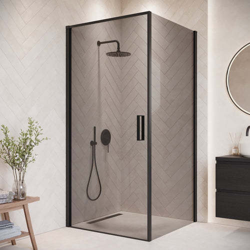 Badplaats Douchecabine Alava 100 x 100 x 190 cm – Zwart met Rookglas – Douchewand met Draaideur