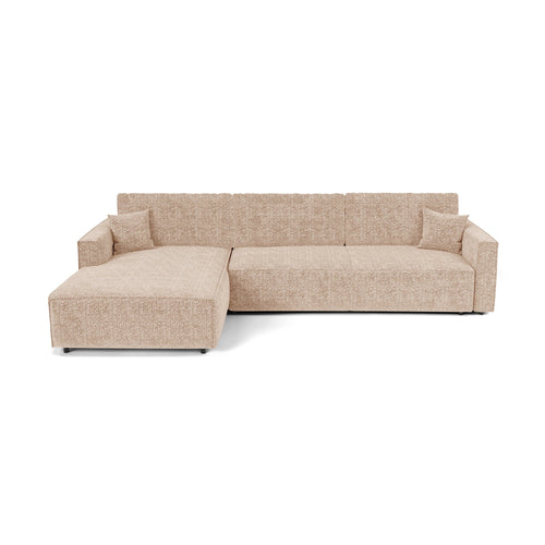 Premium Interiors - Linkshoekbank met slaapfunctie en opbergruimte  - stof met tweed-effect beige 197cm