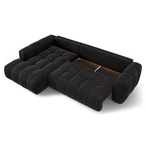 Premium Interiors - Linkshoekbank met slaapfunctie en opbergruimte SKY - kruisweefsel  donker antraciet 310cm