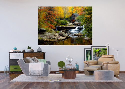 Sanders & Sanders fotobehang bosrijk landschap groen, geel en oranje - 127 x 180 cm - 601165