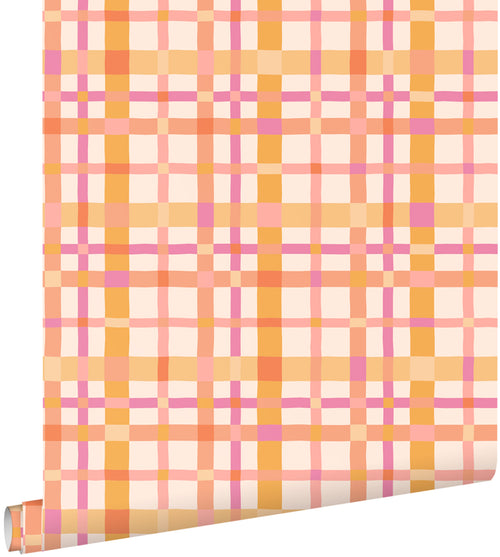 ESTAhome behang ruitjes paars en oranje - 50 x 900 cm - 132049