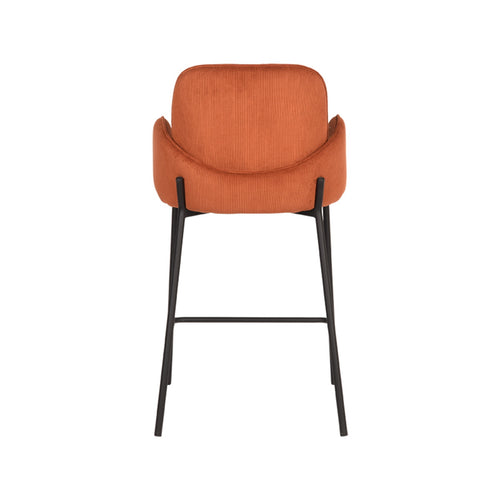 LABEL51 Barkruk Jari - Oranje Ribstof - Zithoogte 65cm - Set van 2