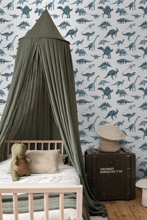 ESTAhome behang dinosaurussen donkerblauw - 50 x 900 cm - 131201