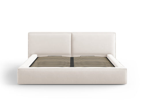 Cosmopolitan Design Opbergbed met dubbel hoofdbord Arendal 200x200cm, structurele stof, lichtbeige - 228x251x97.5cm