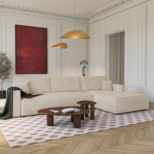 Premium Interiors - Rechthoekige hoekbank met slaapfunctie en opbergruimte  - corduroy beige 297cm