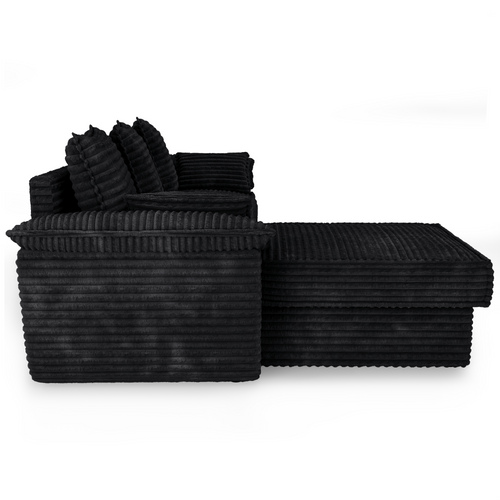 Sia Home - Hoekbanken links SASHA - XXL ribfluweel - Zwart - 257cm - vtwonen shop