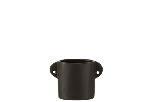 J-Line bloempot Renaissance - keramiek - zwart - 2 stuks - Ø 8.5 cm