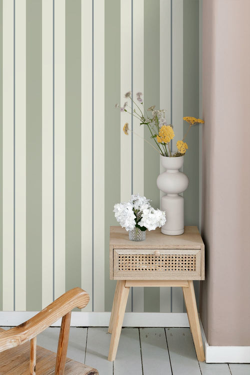 ESTAhome behang strepen vergrijsd groen en blauw - 50 x 900 cm - 132153
