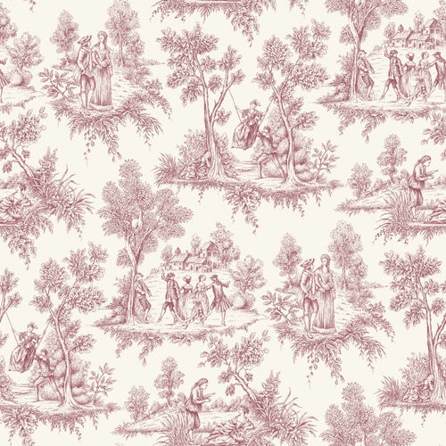 ESTAhome behang toile de jouy print bordeaux rood - 50 x 900 cm - 132097