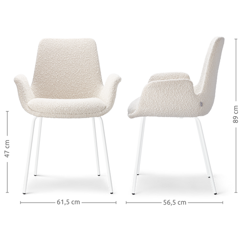 Nolon Nora-Eef Eetkamerstoel Bouclé Beige - met Armleuning - Wit