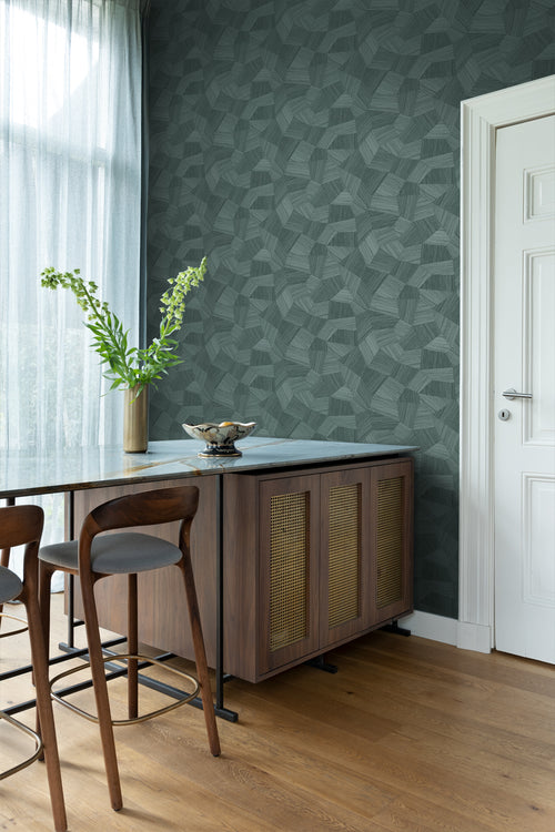 Origin Wallcoverings eco-texture vliesbehang grafisch 3D motief petrolgroen - 0.53 x 10.05 m - 347823 - vtwonen shop