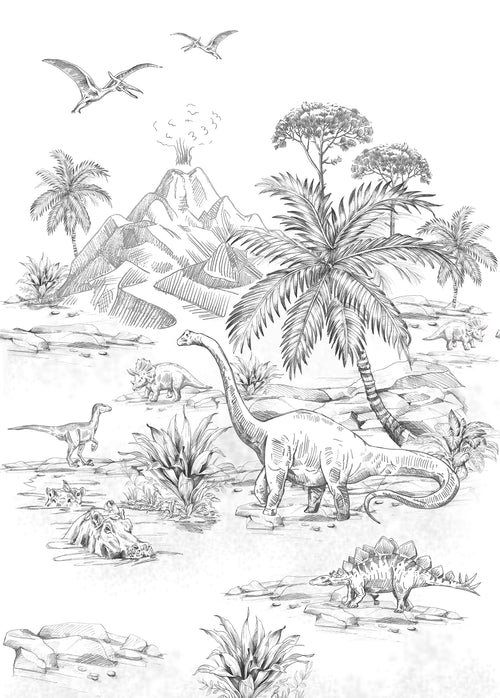 ESTAhome fotobehang dinosaurussen zwart wit - 200 x 279 cm - 159237
