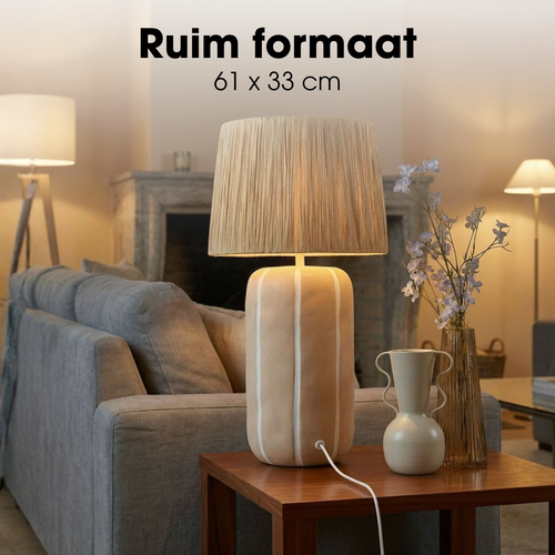 Mica Decorations Denton Tafellamp Woonkamer - Lamp Decoratief met Lampenkap - Bureaulamp Tafellampen Woonkamer - 61 x ⌀33 cm - Keramiek, Metaal,