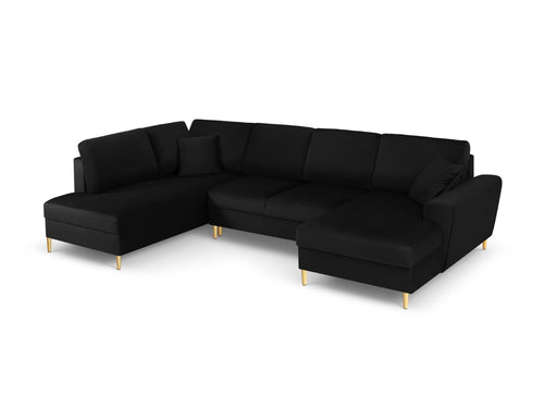 Cosmopolitan Design Links panoramische slaapbank met opbergdoos Kyoto 7-zits, flueel, zwart - 194x313x88cm