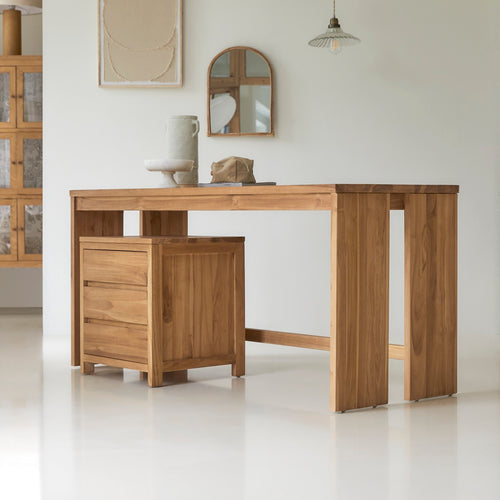 Tikamoon Bureau van massief teak met opbergkastje - Naturel - vtwonen shop