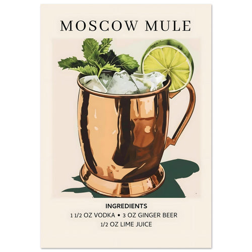 Artfulprints Poster Moscow Mule cocktail I - Ingrediënten   - 70x100 cm - Meerkleurig