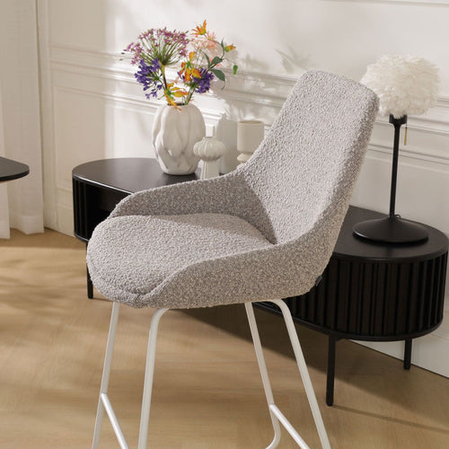 Nolon Nino-Isa Barkruk Bouclé Taupe - Stof - Wit Onderstel - 65 cm - vtwonen shop