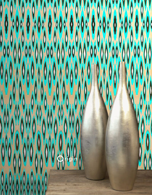 Origin Wallcoverings fotobehang coco ikat turquoise - 150 x 279 cm - 356902 - vtwonen shop