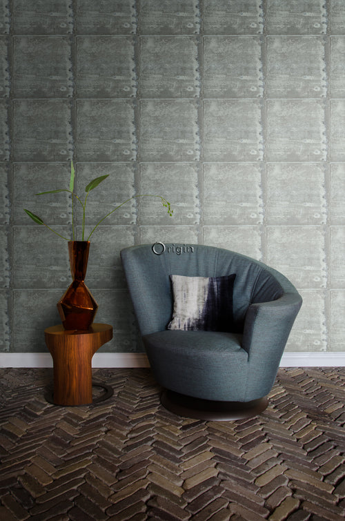 Origin Wallcoverings behang grote verweerde roestige metalen platen met klinknagels licht lagunegroen - 53 cm x 10,05 m - 337228 - vtwonen shop