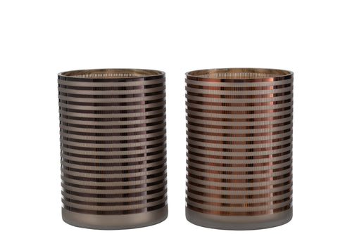 J-Line windlicht Strepen - glas - bruin - large - 2 stuks - vtwonen shop