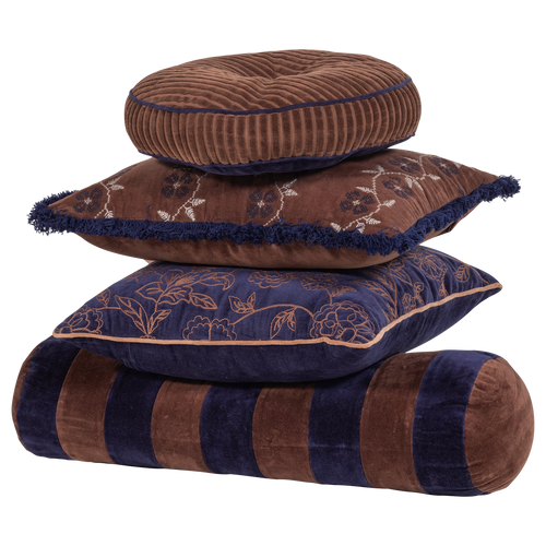 WOOOD kussens bruin/blauw Niva - Set Van 4 - 50x50x10