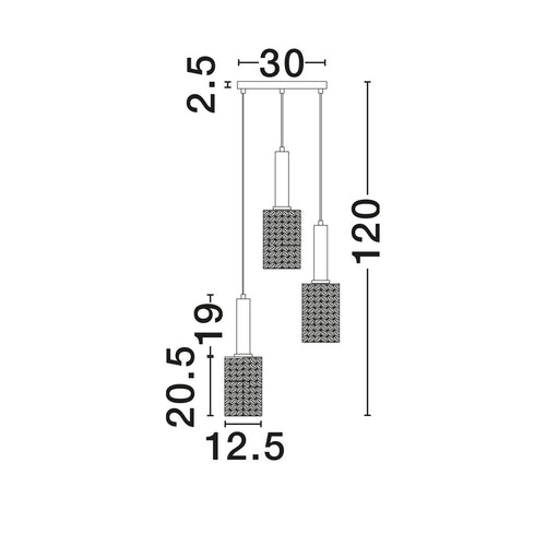 Nova Luce CERTA Hanglamp met cluster, transparant, gestructureerd, goudkleurig, E27 fitting, 3x12W