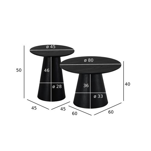 Furnhouse salontafel set Tango - Zwart - Ø 45/60 cm