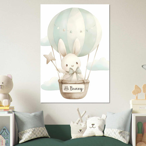 Artfulprints Poster Konijn in de wolken   - 70x100 cm - Grijs