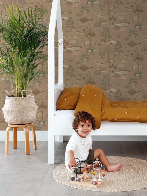 ESTAhome behang dinosaurussen bruin en groen - 50 x 900 cm - 131660 - vtwonen shop