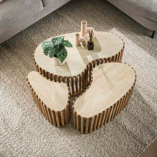 Giga Meubel Salontafel Nuovo - Travertin  - Set Van 3 - 90x52x40cm