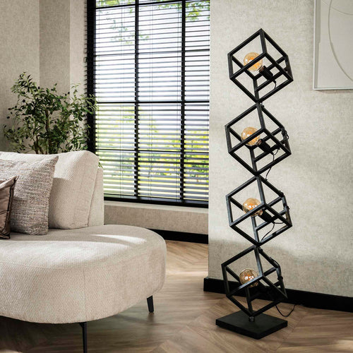 Giga Meubel Vloerlamp Kubus - Zwart Metaal - 4-Lichts - 35x35x150cm - vtwonen shop