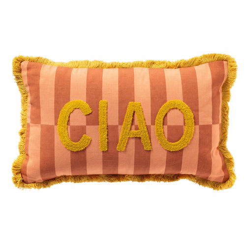 CIAO - sierkussen 30x50 cm - gestreept - 100% katoen - Melon - roze, oranje