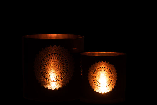 J-Line windlicht Boho - glas - zwart/koper - large - vtwonen shop