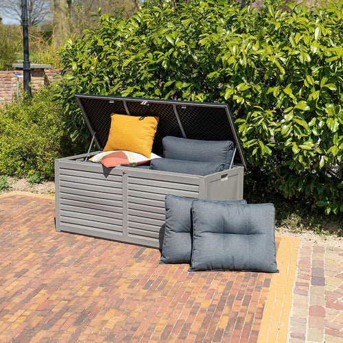 Primo kussenbox - kunststof - 490L - 146x61 cm - donkergrijs - zwart