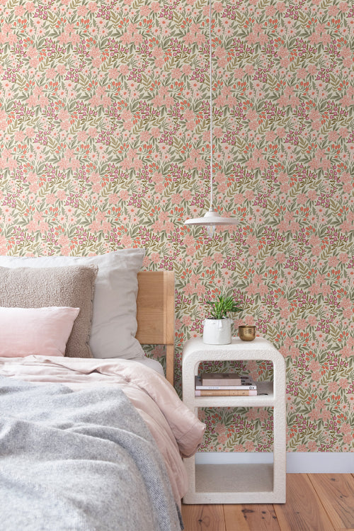 ESTAhome behang bloemen groen, roze en paars - 50 x 900 cm - 131450 - vtwonen shop