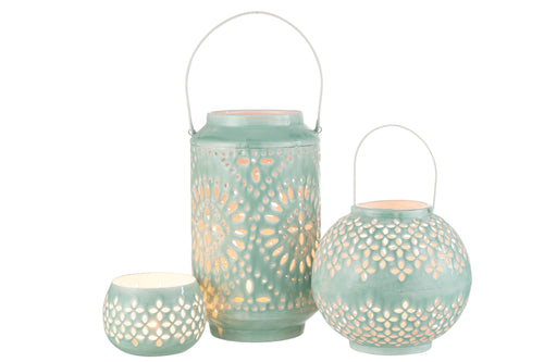 J-Line lantaarn Hoog Geperforeerd - ijzer - blauw - vtwonen shop