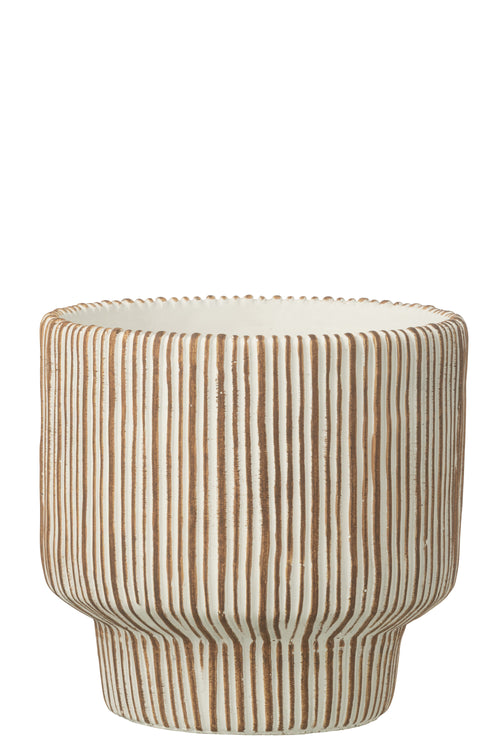 J-Line bloempot Rond Gestreept - cement - bruin/wit - large
