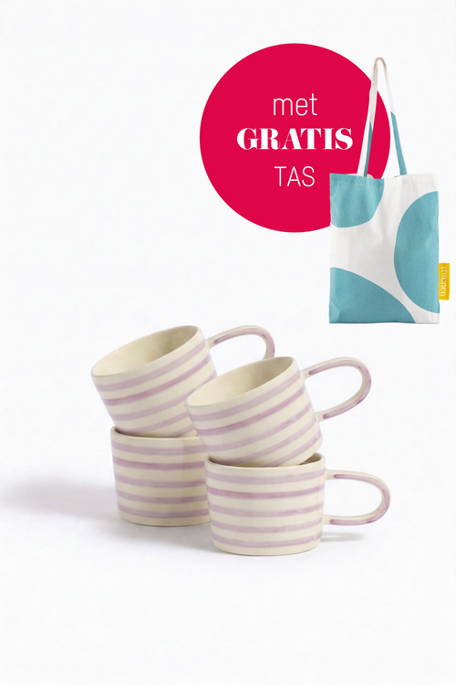 vtwonen - Mokken - Strepen - Lila - Keramiek - 350ml - Set van 4