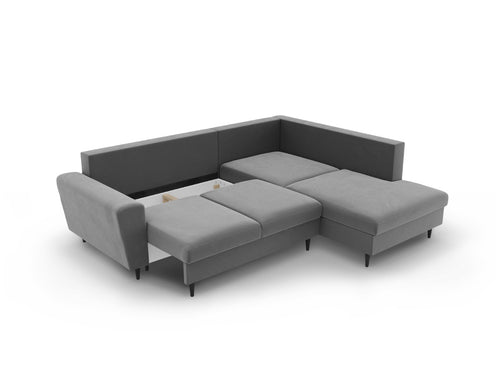 Cosmopolitan Design Converteerbare hoekbank rechts met opbergdoos Kyoto 5-zits, flueel lichtgrijs - 194x243x88cm